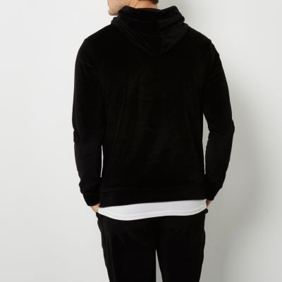 Black velour logo hoodie